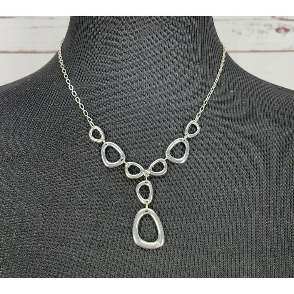 SAQ Silver Tone‎ Plated Hammered Hallow Oval Drop Necklace